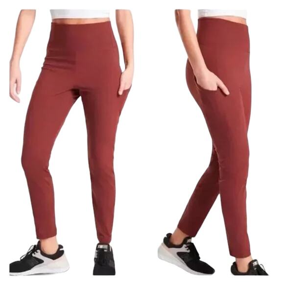 Athleta Trekkie Hybrid Crop Tights Pants Cognac Brown Reddish Undertone Size 8 - Picture 1 of 8
